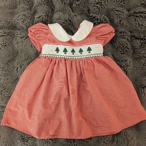 Red and White Smocked Baby Dress